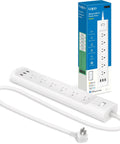 Matter Compatible Smart WiFi Power Strip Offering Individual Outlet Control And Live Energy Tracking To Keep All Your Gear Fully Charged Slash Monthly Bills And Guard Your Rig Against Power Spikes For Bedroom Or Office Boss Setups with six AC plugs and USB ports.