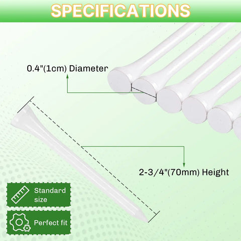 Bulk Bamboo Golf Tees 500 Pack Two And Three Quarters Inch Length Natural Durable Low Friction Tees size diagram