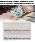 Built Tough Stainless Steel Watch Back Cover Screw Set Featuring 12 Rust Resistant Micro Fasteners And Compact Storage Box visible in a watch repair context.
