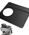 Espresso tamping mat for Breville 870/880, silicone, non-slip, 11in × 9.25in, black with circular tamper cutout