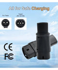 Top Tier Tesla To Type 2 Ev Charger Adapter 32a Eves Connector compatible with IEC 62196, showing dual connector design.