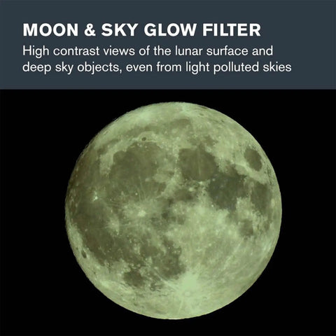 Image showing the Moon Filter For 1.25 Inch Eyepieces Bumps Up Clarity And Cuts Glare For Lunar Viewing Makes Planets Pop And Helps Terrestrial Viewing Over Sand Or Snow In A Slick Black Finish demonstrating enhanced lunar surface view with high contrast details.