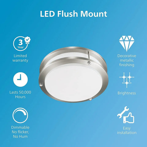 LED Flush Mount with metallic finish, 3-year warranty, dimmable, no flicker feature, LED Retrofit Downlight Kit For Five To Six Inch Can Lights 4 Pack With 1000 Lumens Dimmable Flicker Free Selectable White Five Color Temperatures 11.5W Equal 60W Requires Housing