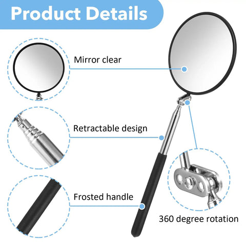 Telescoping Inspection Mirror With 360 Degree Rotation Flexible Retractable Handle Extends From 7 To 35 Inches 4 Inch Circular Mirror