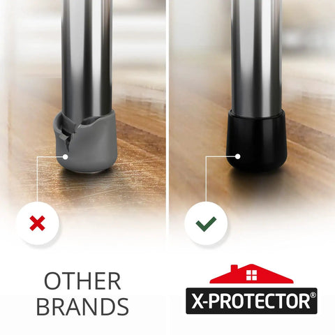 Comparison of damaged rubber cap and intact Heavy Duty Rubber Chair Leg Caps, showcasing durability for hardwood floors.