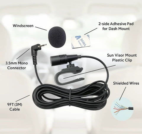 3.5mm Plug Microphone Replacement For DDX DMX DNX DPX KDC KMM Series Car Stereo System Handsfree External Mic with 9Ft Cable