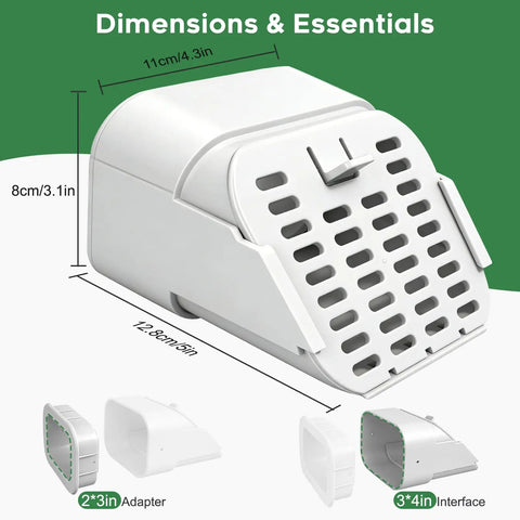 Heavy Duty Gutter Downspout Extension And Type A Diverter Kit Featuring Removable Leaf Guard Plus Splash Shield Outlet Filter with dimensions.