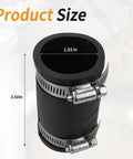 Flexible PVC Pipe Coupling With Rubber Hose Clamps For One And A Quarter Inch Flex Connection, product dimensions.