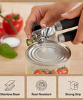Heavy Duty Stainless Steel Smooth Edge Manual Can Opener And Bottle Opener With Oversized Handheld Turn Knob Soft Handle