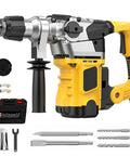 Powerhouse 1800W SDS Plus 42mm Heavy Duty Rotary Hammer Drill with accessories and carrying case displayed