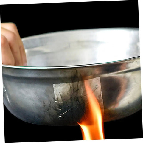 High Temp Aluminum Pot Repair Patches For Cookware Leak Fix applied on stainless steel pan with flame testing durability
