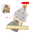 Grab 20 Pcs Of These 90mm Triangle Sanding Discs With Six Holes For Peak Dust Venting And Hook Loop Swap Ease Across 300 To 3000 Grit Grades For Super Smooth Finishes On Any Surface You Hit, shown with measurement tools.