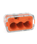Ideal Electrical in-Sure 3-port push-in wire connector, orange color-coded for solid or stranded wires