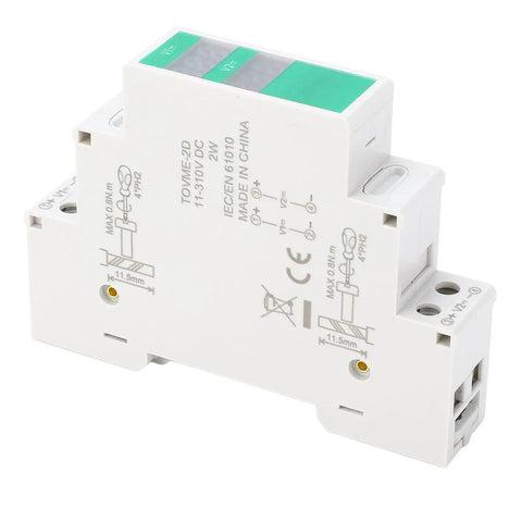 Side view of DC Voltmeter With 3 Digit LED Display 11 To 310V Plug And Play DIN Rail Mount Voltage Meter for industrial panels.
