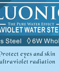 Top Shelf Under Sink Water Filter With Killer Reverse Osmosis And Uv Sterilizer 100 Gpd Six Stage System label on 304 stainless steel UV sterilizer.