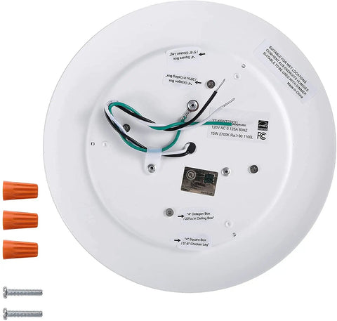 Back view of 7.5 Inch Flush Mount LED Ceiling Light With Cozy 2700K Glow, 16.5W, 120W Equivalent, 120V, Matte White Trim, J-Box ready
