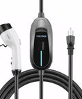 Premium Level 1 EV Charger With Slick Plug And Play Nema 5 15 Adapter, Durable J1772 Charging Cable, UL Certified gear with display and plug.