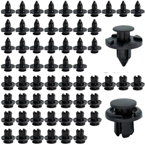 180 Piece Auto Clip Kit For Car Body Trim Replacement With Six Types Push Pin Clips For Bumper Fender And Interior Retention Super Handy For Civic And Accord Projects. Black plastic trim clips shown in multiple sizes.