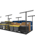 3x6 Ft Overhead Garage Storage Rack With Adjustable 26 To 40 Inch Height Heavy Duty Metal Ceiling Organizer 450 Lb Weight Capacity Easy One Person Install Durable Rack System For Sky High Storage loaded with bins and boxes
