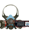Lightweight Half Face Respirator Mask With A2P3 Cartridges For Organic Vapors And Dust, Push To Seal Fit Check, front view