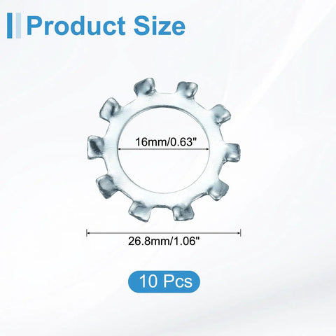 Ten Pack Five Eighth External Tooth Lock Washers Zinc Plated Carbon Steel Multi Tooth Star Washers Locking Fasteners Silver Tone