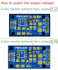 Dual PWM To 0 To 5V And 0 To 10V DAC Converter Module For Smart Home Automation, showing resistor positions for voltage output.