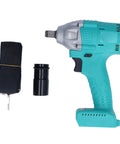 Electric Impact Wrench 1/2 Inch Drive Brushless Motor Delivering High Torque Up To 330Nm For Auto Repair Construction Home Diy Projects Includes Lithium Battery And One Button Direction Switch, showing wrench, socket, and strap.