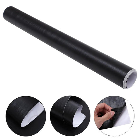 Black Peel And Stick Cabinet Wallpaper roll, self-adhesive PVC material for easy application on flat surfaces.