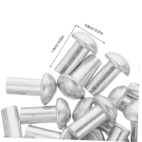 Two Hundred Aluminum Brazier Head Rivets M5x10 Millimeters With A Sleek Silver Dome Shape Loaded With Badass Strength For Quick Boot Repair And Straightforward Leather Crafting Tasks, showing silver dome head rivets.