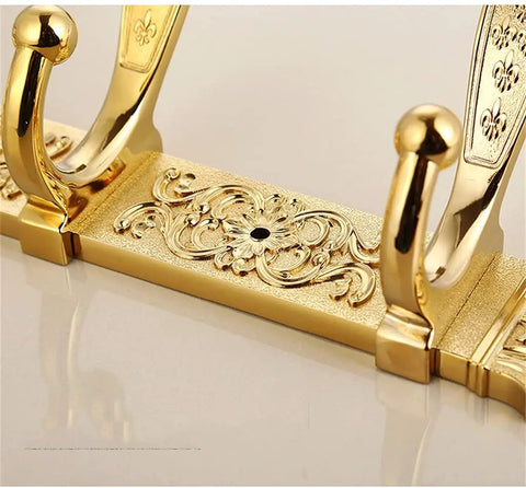 Sleek European Style Golden Coat Hook For Bathroom And Entryway Built Tough Wall Hanging Clothes Rail With Smooth Carved Details Premium Wall Mount and Real Deal Storage Setup, detailed design with floral engravings.