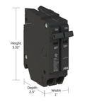 Q-Line THQLT2020 Tandem Circuit Breaker 20A 1P Pair for 120 to 240V Loads, 10 kAIC, Thermal Magnetic Plug On Breaker for Load Centers and Residential Panels, Built Tough With Easy Install and Reliable Overcurrent Protection. Black tandem breaker shown with 3.31 in height