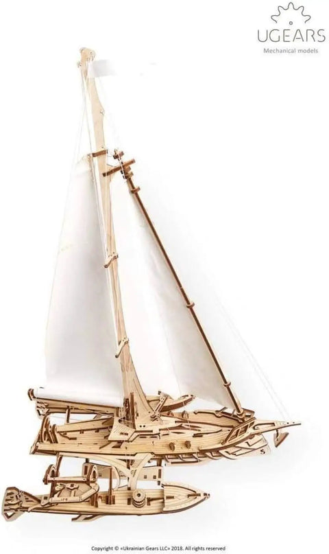 Hands On Trimaran Merihobus Wooden Sailboat Model Kit For Grown Ups 3D Puzzle With Self Assembly No Glue Mechanical Catamaran With Winches Rigging Hulls And Realistic Details, wooden trimaran model