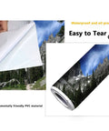 Rocky Mountains Hiking Wallpaper Peel And Stick Self Adhesive Removable Wall Mural for Living Room showing PVC material and close-up.