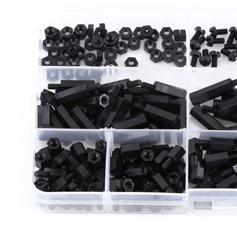 Beast Mode Nylon Hex Standoff Kit With M2 And M3 PCB Mounting Posts Male And Female Standoffs And Hex Nuts solid assortment in container.