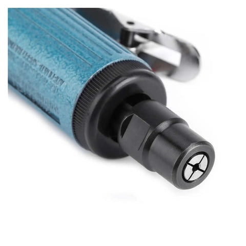 Close-up of the Kickass Heavy Duty Pneumatic Die Grinder Tool with sleek air body and black steel chuck for precision work.