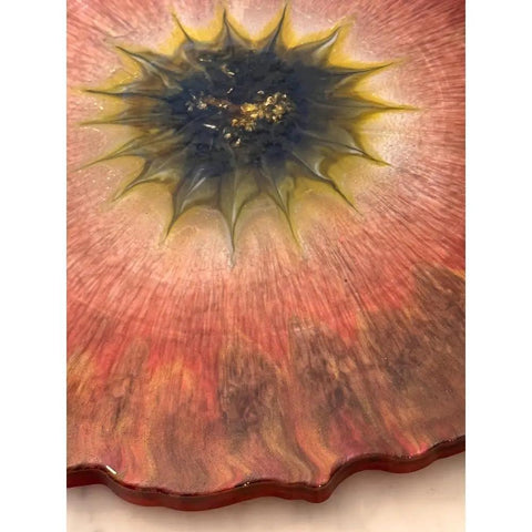 Close-up of 13 Inch Floral Resin Lazy Susan Handcrafted Rotating Serving Tray showing vibrant floral design.