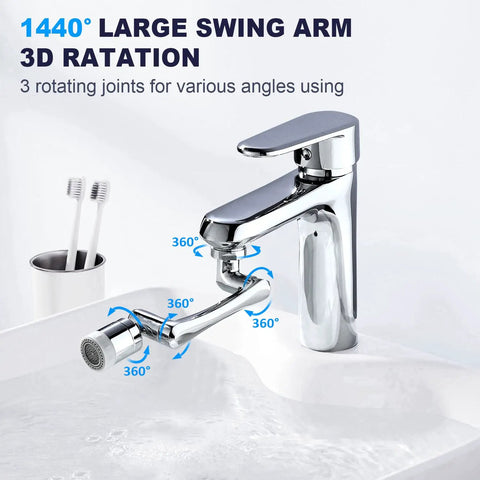 Two Pack 360 Degree Swivel Faucet Extenders With 1440 Degree Robotic Arm Nozzle Universal Sink Water Aerator in bathroom