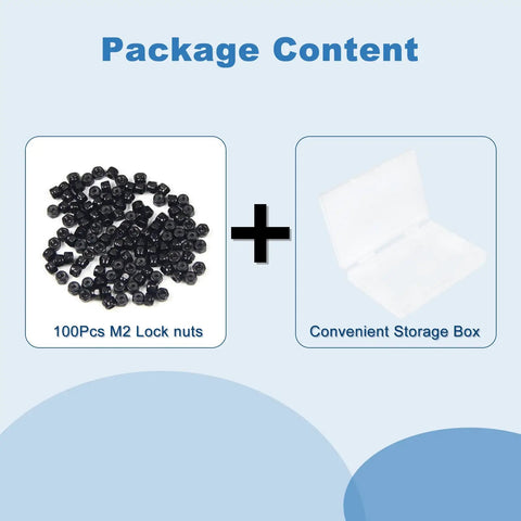 100 Pack M2 X 0.4mm Carbon Steel Hex Lock Nuts With Nylon Insert Self Locking For Vibration Prone Projects with storage box