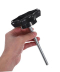 Hand holding heavy duty car spare tire hold down bolt replacement with durable metal and plastic build, easy install wheel carrier hardware.