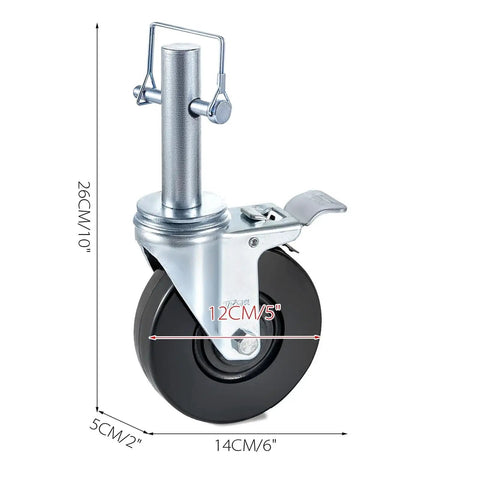 Tough As Nails 5 Inch Caster Wheels 4 Pack With Dual Locking Brakes For Heavy Liftin Jobs showing a single caster with a 1 inch stem.