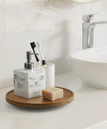 9 Inch Acacia Wood Lazy Susan Turntable Organizer For Cabinets And Pantry Shelves holding bathroom essentials