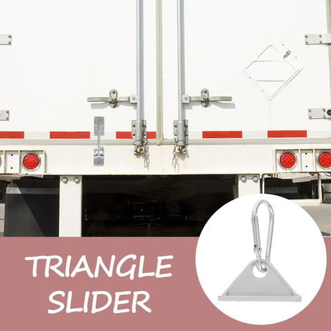 Top Notch Silver Aluminum Triangle Sliding Hooks For T Slot Tracks displayed next to a truck, showcasing their durable design and utility.