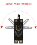 Five Pack MG90S 9G Metal Gear Micro Servo For Arduino Builds And RC Gearheads Ideal For Drones Planes Boats Robots Cars With 180 Degree Swing And Fast 0.1s Per 60 Degrees At 4.8V And 0.08s Per 60 Degrees At 6V, showing control angle