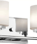 O Hara Bath 2 Light Halogen Vanity Light Chrome Finish With Satin Etched Opal Glass damp location rated includes G9 bulbs.