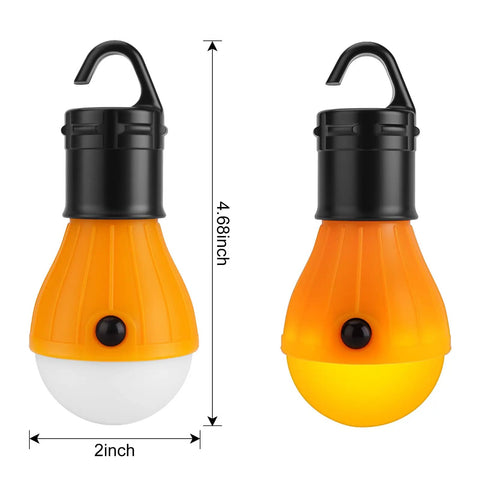 Soft Amber Sleep Lantern Bulbs, 4 Pack, Portable Hanging Bug Resistant Lights For Kids And Babies, Perfect For Camping, Hiking, Fishing, Decoration, And Gift, Batteries Not Included, showing two bulbs with hook, 2 inches wide, 4.68 inches high.
