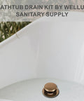 Gold Brushed Brass Tub Drain Conversion Kit With Two Hole Overflow Faceplate in a white bathtub