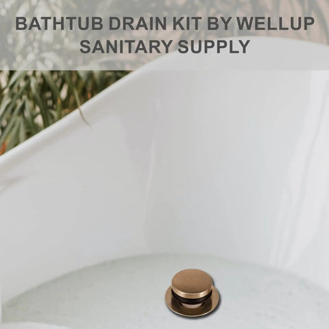 Gold Brushed Brass Tub Drain Conversion Kit With Two Hole Overflow Faceplate in a white bathtub