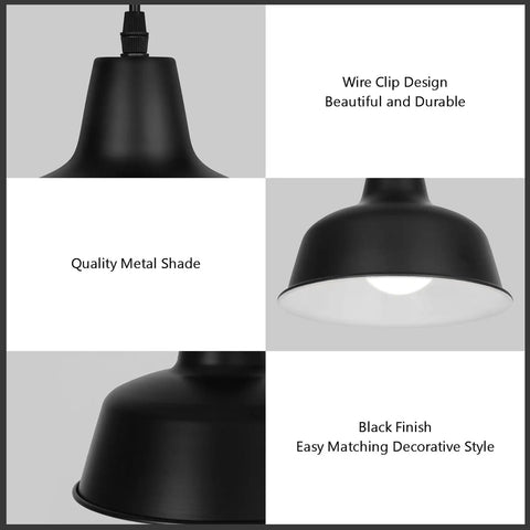 Black Industrial Pendant Lights Set Of 3 Modern Farmhouse Ceiling Fixtures showing matte black finish and wire clip design.