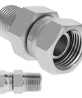 3/8 NPTF Male To 1/4 NPSM Female Hydraulic Swivel Adapter With 360 Degree Swivel, Easy Alignment, No Hose Kinks, Tight Space Ready, Heavy Duty Fluid Transfer Connection, carbon steel