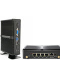 Intel Celeron J1900 Firewall Mini PC With Four Network Ports And Extra GB Connectivity For Straight Up Bulletproof Home Routing Plus 4GB RAM 64GB SSD Storage For Smooth VPN Setup, showing compact design and connectivity options.